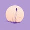 Minimalist Lavender Drawing With Sunset And Flower