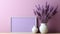 Minimalist Lavender Vase On Pink Background With Blank Frame