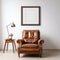 Minimalist Leather Armchair Portrait With Empty Frame