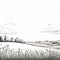 Minimalist Line Art Of Summer Pasture: Monochrome Landscape Drawing