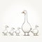 Minimalist Line Drawing Of A Cartoon Goose Family