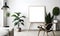 minimalist living room photo frame with natural light and elegant chair with ai generate