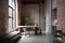 minimalist lofi interior with exposed brick walls and industrial fixtures