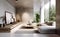 Minimalist loft interior design of modern living room with big window. Created with generative AI