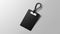 A minimalist luggage tag design featuring a blank white background and a sleek black border.