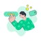 Minimalist man paying cash purchase goods with wallet golden coins enjoy online shopping vector