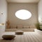 A minimalist meditation room with a 3D zen garden