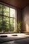 minimalist meditation room with a large window and nature view