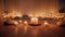 a minimalist meditation space with candles as the focal point. a serene area where one can unwind and find inner peace