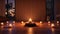 a minimalist meditation space with candles as the focal point. a serene area where one can unwind and find inner peace