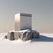 Minimalist metal podium on a frosty winter tundra rock background AI generation
