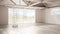 Minimalist mezzanine loft, empty industrial space, wooden roofing and parquet floor, scandinavian classic interior design with ga