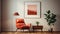 Minimalist Mid-century Living Room With Orange Chair And Lamp