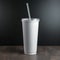 Minimalist Mockup: White Skinny Tumbler with Grey Backdrop, Generative AI