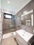 Minimalist modern bathroom with large tiles