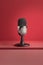 Minimalist and modern image of an exclusive design microphone for streaming and gaming on a colorful red background.