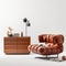 Minimalist Modern Living Room With Brown Armchair And Dada-inspired Constructions