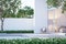Minimalist modern white house exterior with swimming pool terrace 3d render