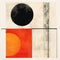 Minimalist Monotype Print: Abstract Orange And Black Circle