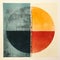 Minimalist Monotype Print: Retro Divided Circles In Patinated Style