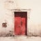 Minimalist Monotype Print: Retro Door In Red