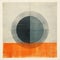 Minimalist Monotype Print: Retro Minimal Orange And Black Circle Painting