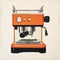 Minimalist Monotype Print: Retro Pod Coffee Machine In Orange