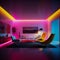 Minimalist neon room. Generative AI
