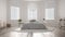 Minimalist nordic white bedroom, classic modern interior design