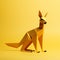 Minimalist Origami Gold Kangaroo: Playful 3d Illustration On Yellow Background