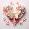 Minimalist Origami Heart Unfolding with Interconnected Flowers and Butterflies