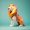 Minimalist Origami Lion: Playful 3d Polygonal Design In Teal And Orange