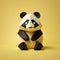 Minimalist Origami Panda: Playful Pixelated Paper Animal On Yellow Background