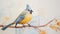 Minimalist Painting: Small Blue Bird On Branch By Martine Johanna