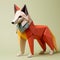 Minimalist Paper Sculpture: Playful Origami Fox In Bold Color Fields