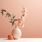 Minimalist Peach Background With Vase, Flowers, And Peaches