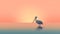 Minimalist Pelican Illustration With Ocean Sunset Background