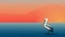 Minimalist Pelican Illustration With Panoramic Ocean Background