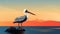 Minimalist Pelican Standing On Rock At Sunset Vector Illustration