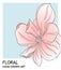 Minimalist peony botanical valentine greeting card template design in coral blue color. Vector hand-drawn boranical art