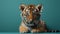 Minimalist Photography Moody Tiger Cub Portrait On Blue Background