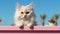 Minimalist Photography: White Cat On Pink Countertop