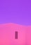 Minimalist pink house and purple sky background.Architecture and geometry aesthetic. Trendy colours stylish wallpaper