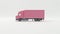 Minimalist pink semi-truck on a white background.