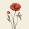 Minimalist Poppy Line Art Illustration On Gray Background