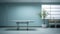 A minimalist portrayal of an empty table, bathed in ambient lighting, juxtaposed of a blurred hospital interior