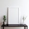 Minimalist Poster Frame On Black Table With Potted Plant