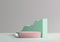 Minimalist Product Display Mockup. 3D Realistic Pink Podium Stand on Blue Pastel Wave Backdrop