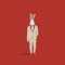Minimalist Rabbit Illustration In Edward Gorey And Oliver Jeffers Style On White Background