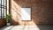 Minimalist Ray Tracing Poster On Brick Wall: Blank Canvas With Beautiful Sunlight